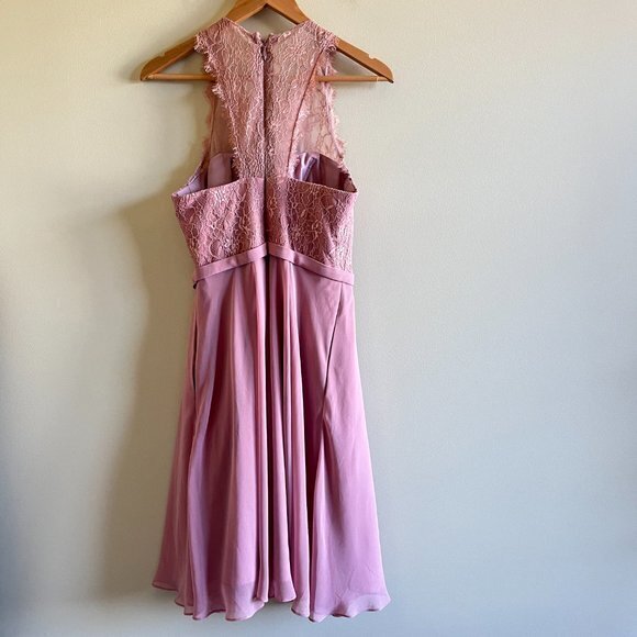 Azazie Pink Lace Halter Top Sleeveless Bridesmaid Dress Knee‎ Length Size… - Picture 5 of 8